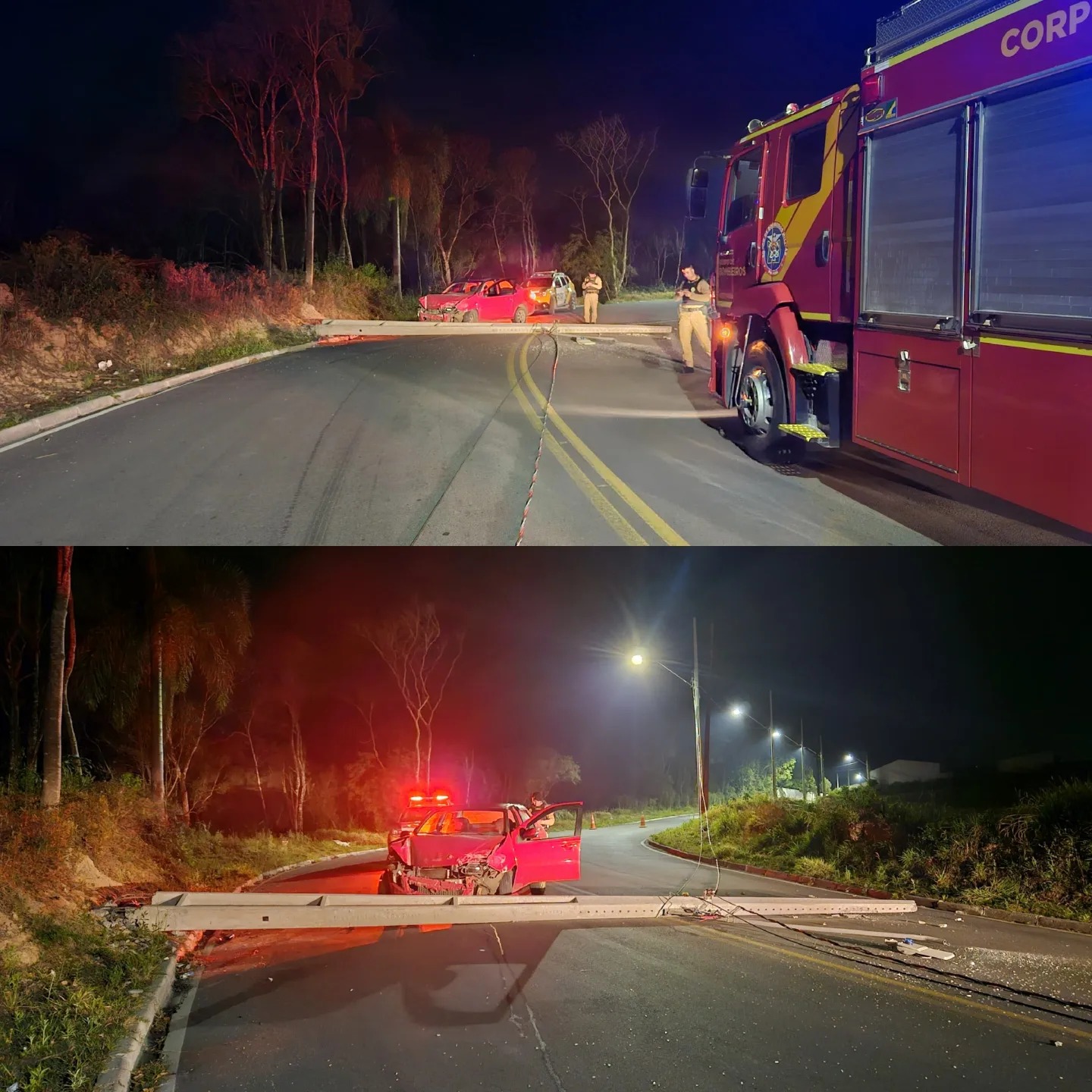 Automóvel bate e derruba poste de iluminação no Meliane em Campo Largo